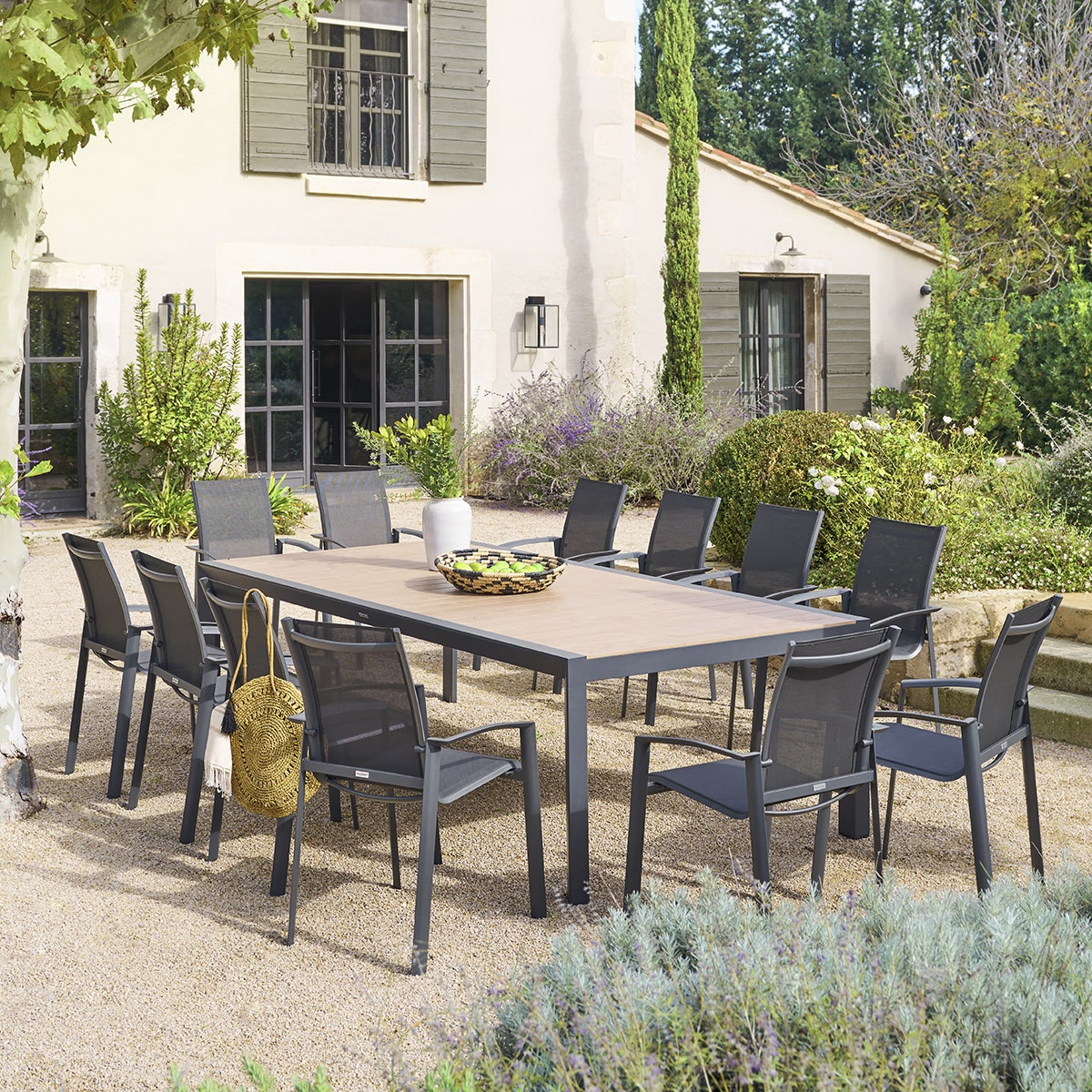 garden table evasion wood effect honey graphite