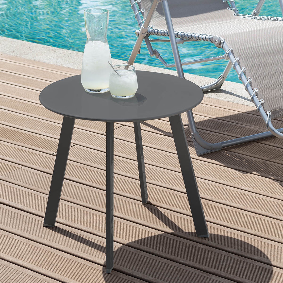 round garden side table saona graphite grey matt