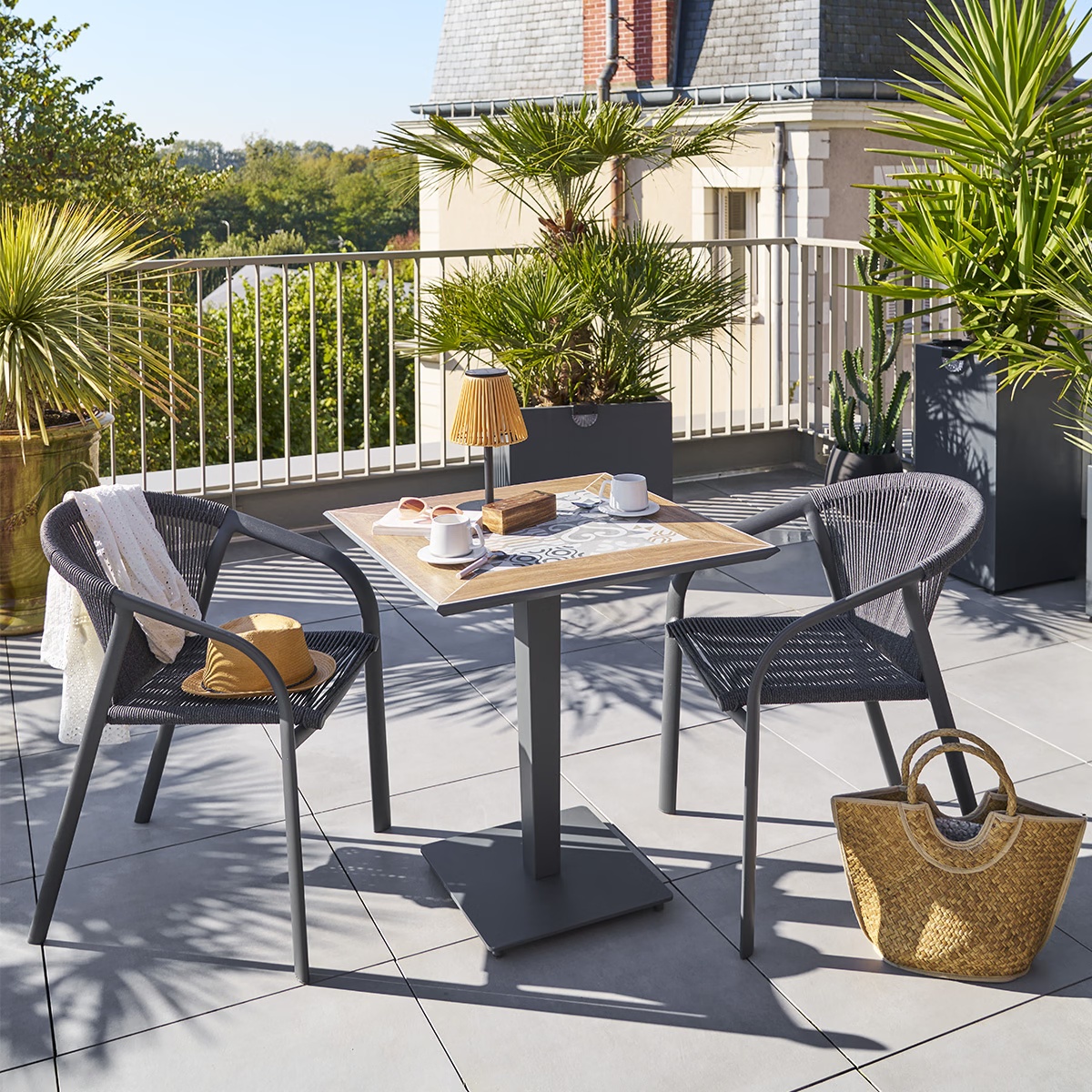bistro table set lambada graphite and 2 stackable chairs riu