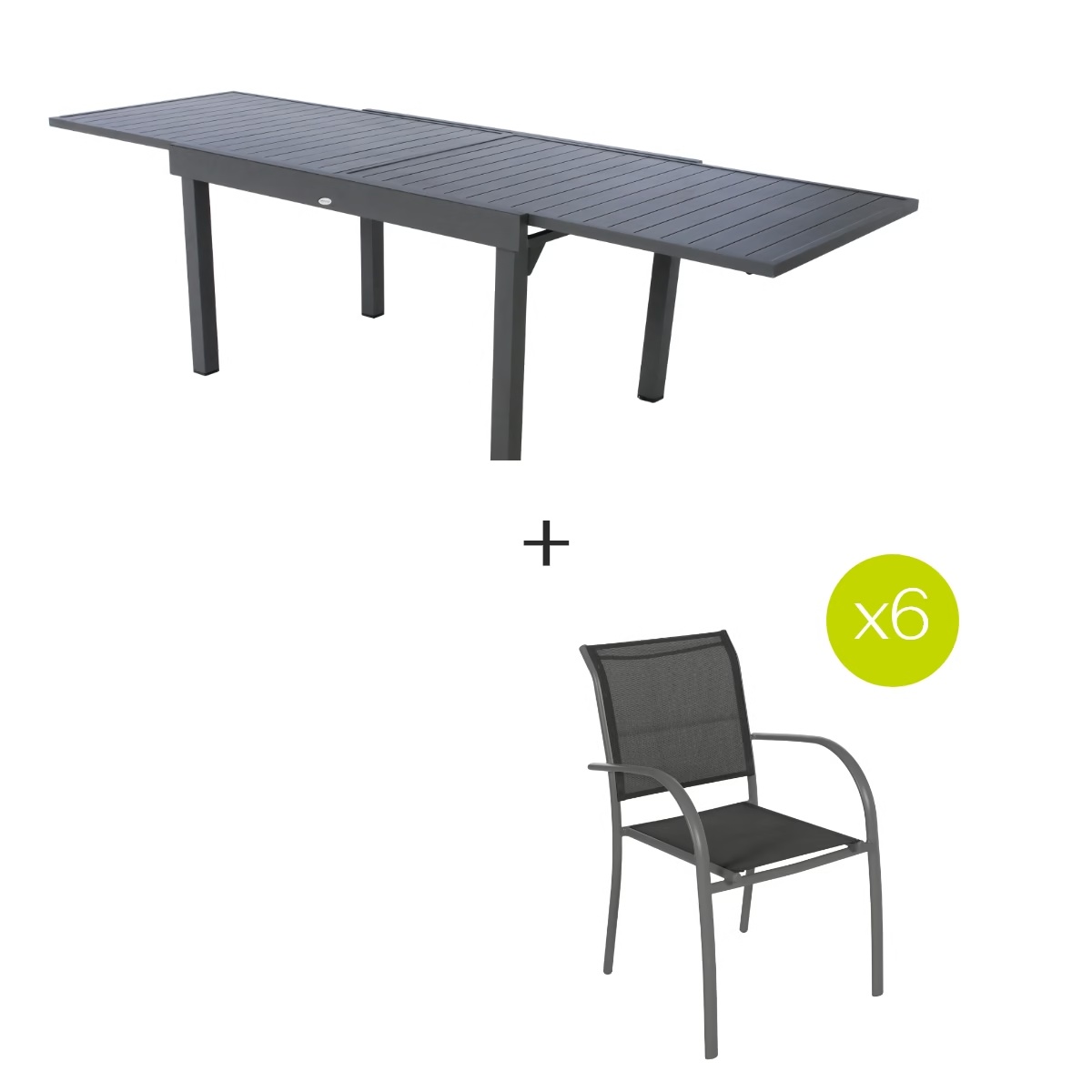 extendable garden table graphite   6 stackable piazza chairs
