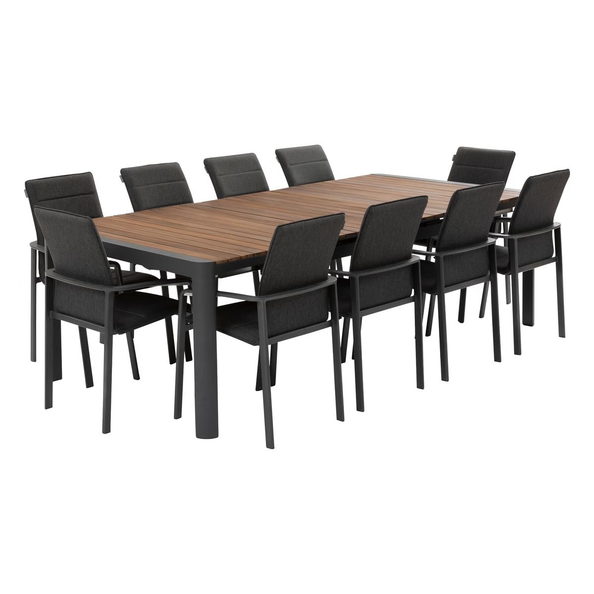 extendable garden set paradize graphite acacia table   10 stackable diese chairs