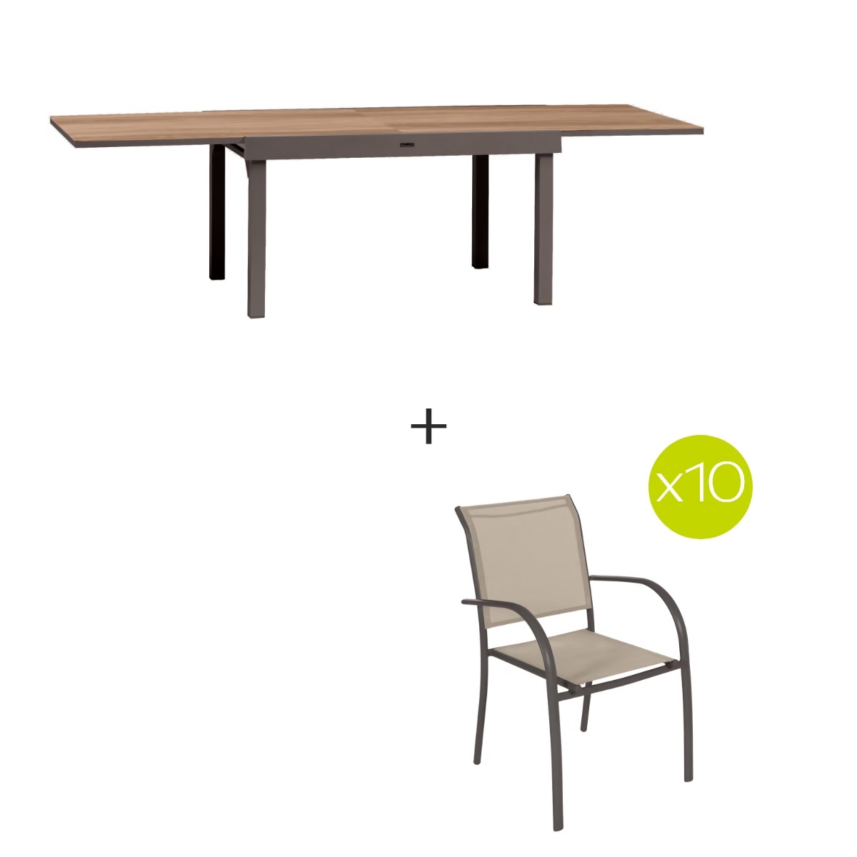 extendable garden table   10 stackable armchairs piazza hops tonka