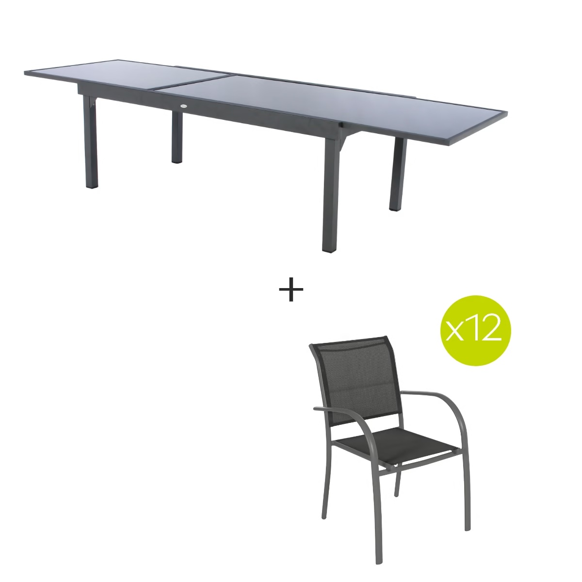 extendable garden table   12 stackable armchairs piazza graphite