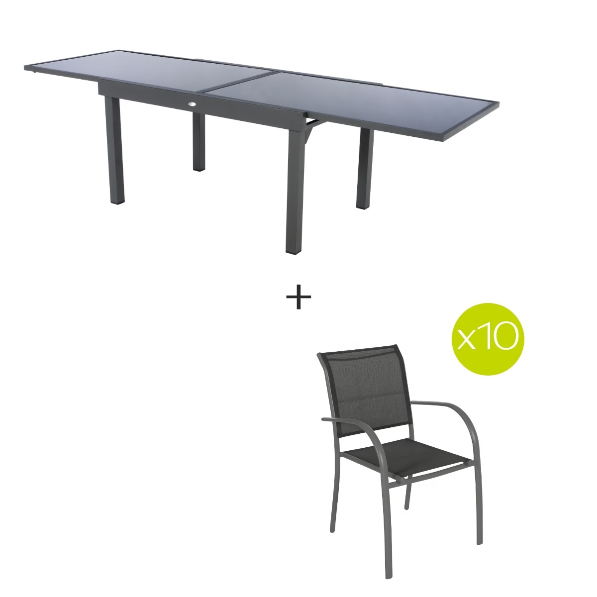 extendable garden table   10 stackable armchairs piazza graphite