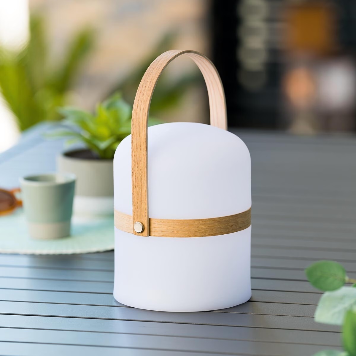 outdoor lamp kiara with wooden handle white