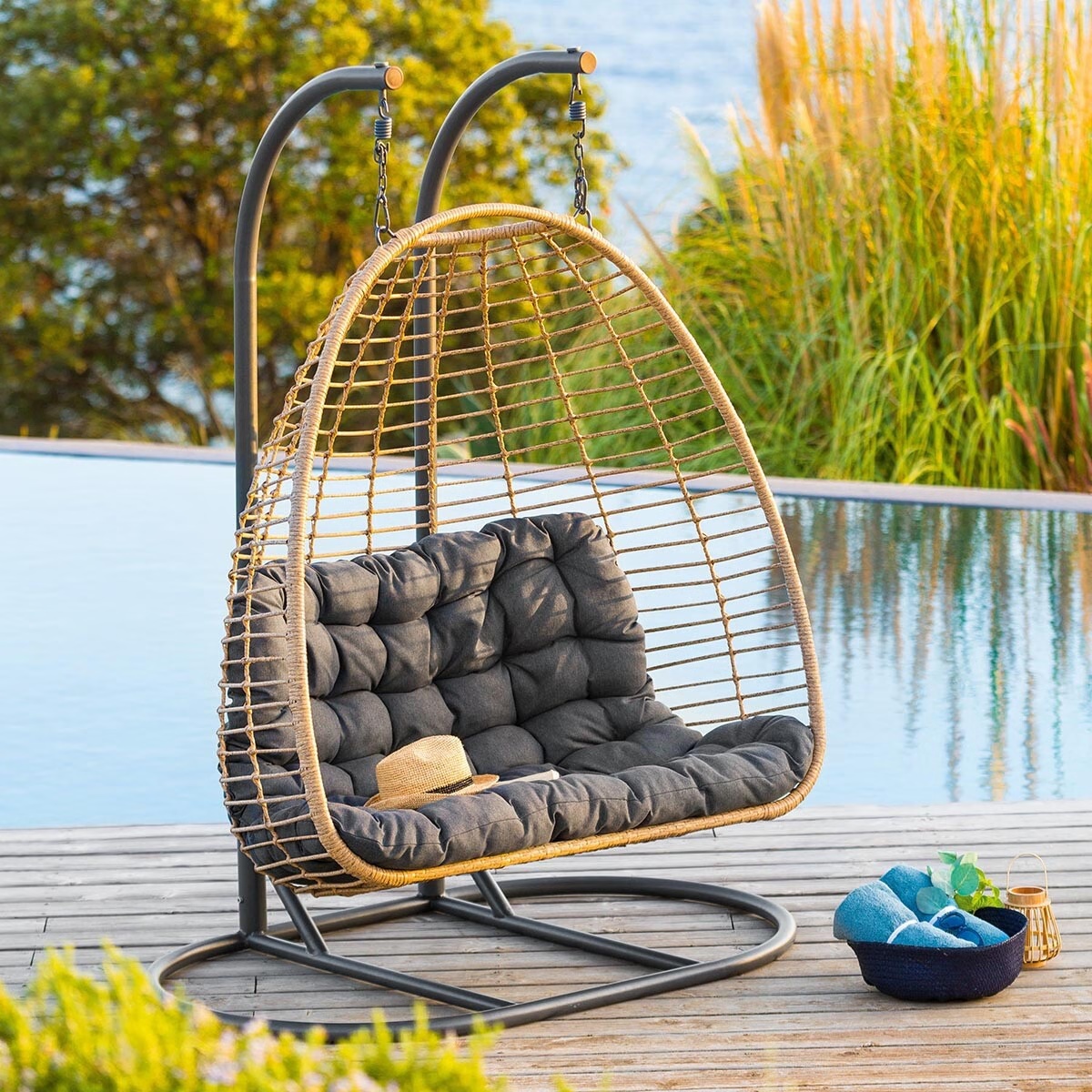 hanging egg chair with stand ajar slate grey