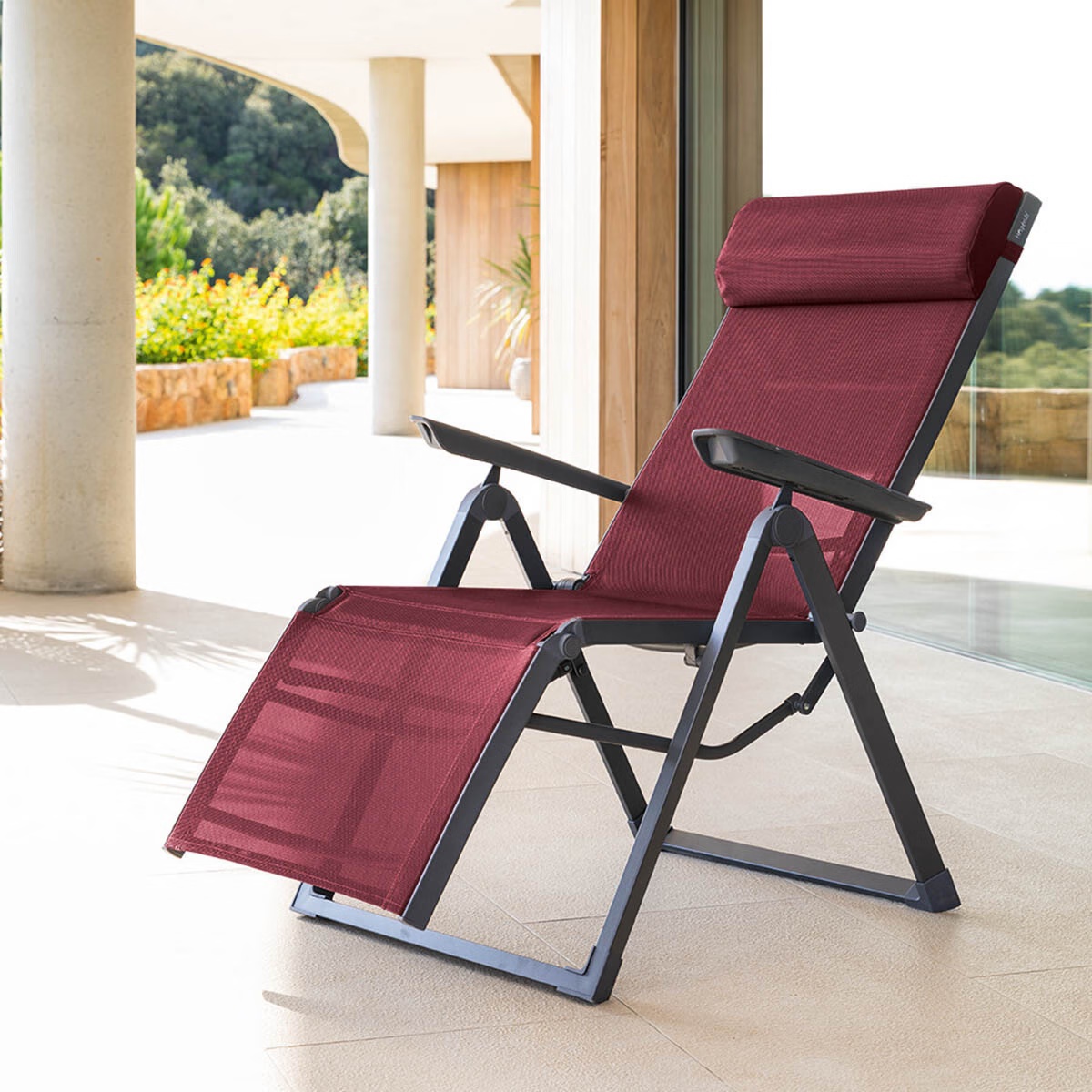 reclining garden armchair decima burgundy graphite