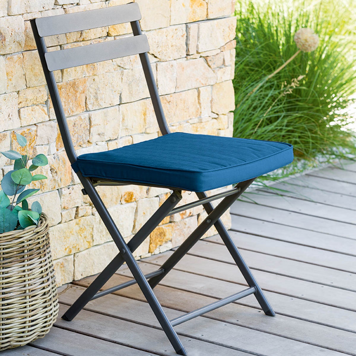 chair pad with velcro korai indigo blue