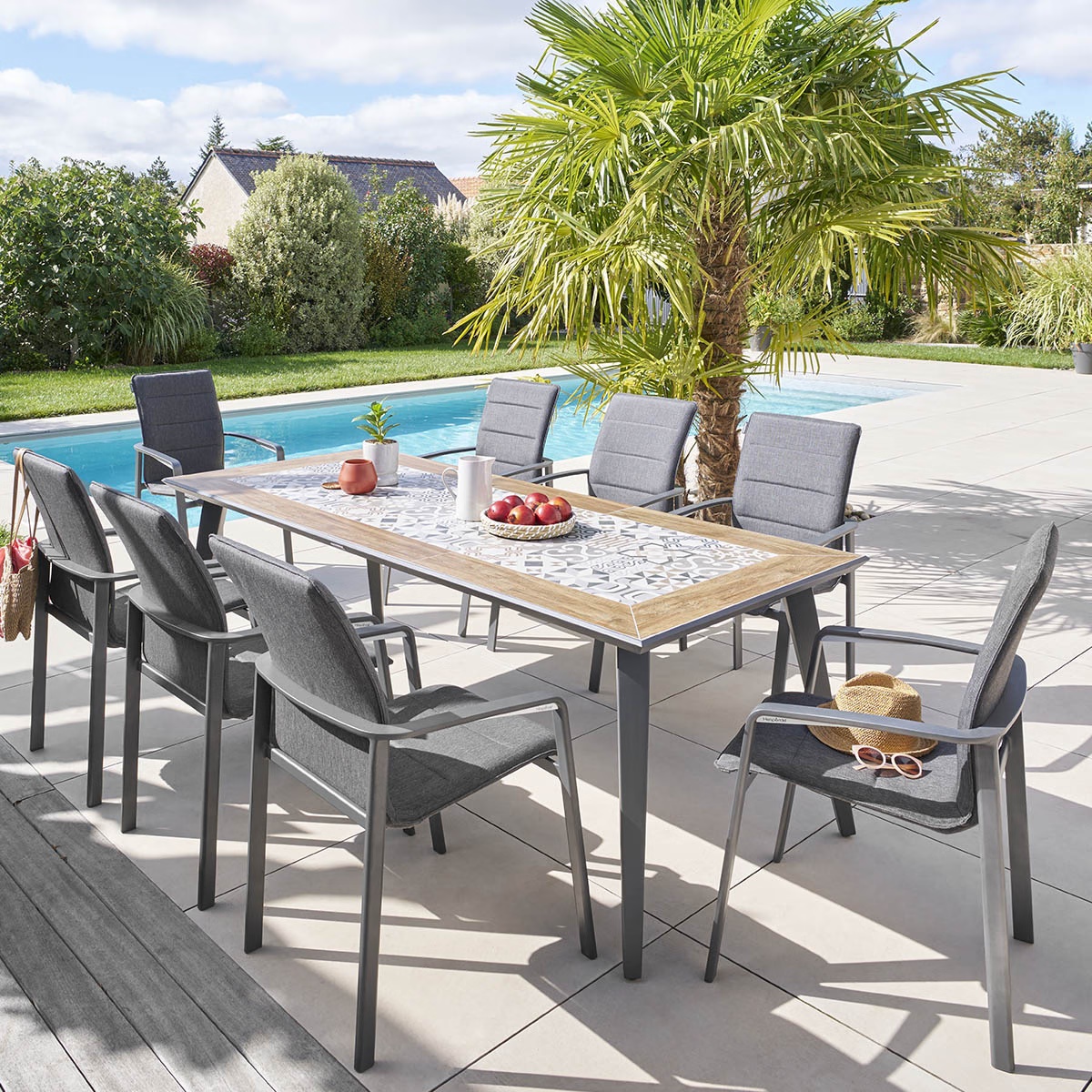 rectangular garden table lambada ceramic graphite grey