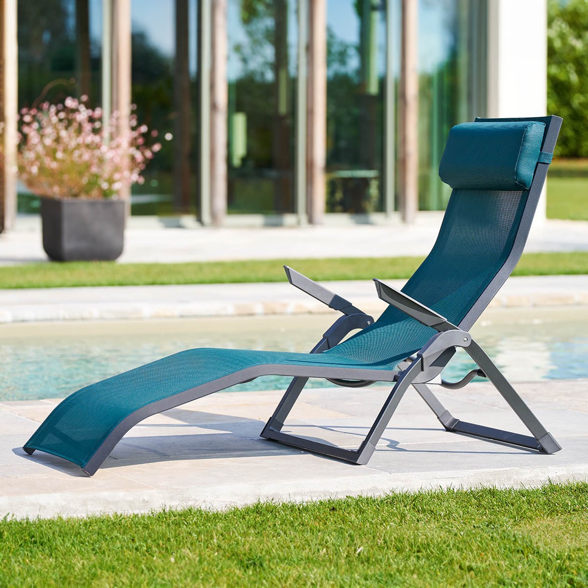 sun lounger decima teal graphite grey