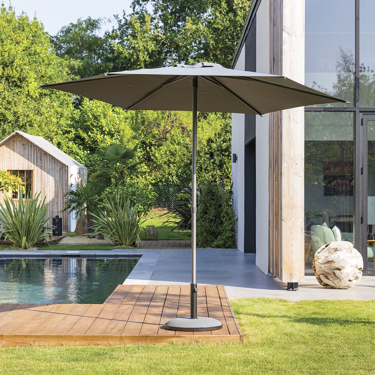 round straight parasol soya slate grey
