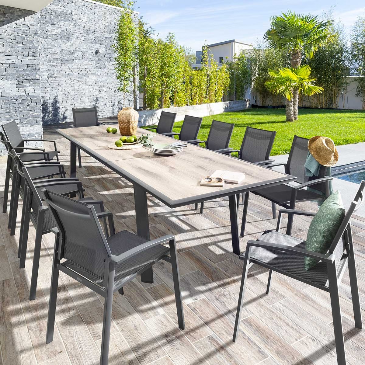 extendable garden table pavane graphite pecan
