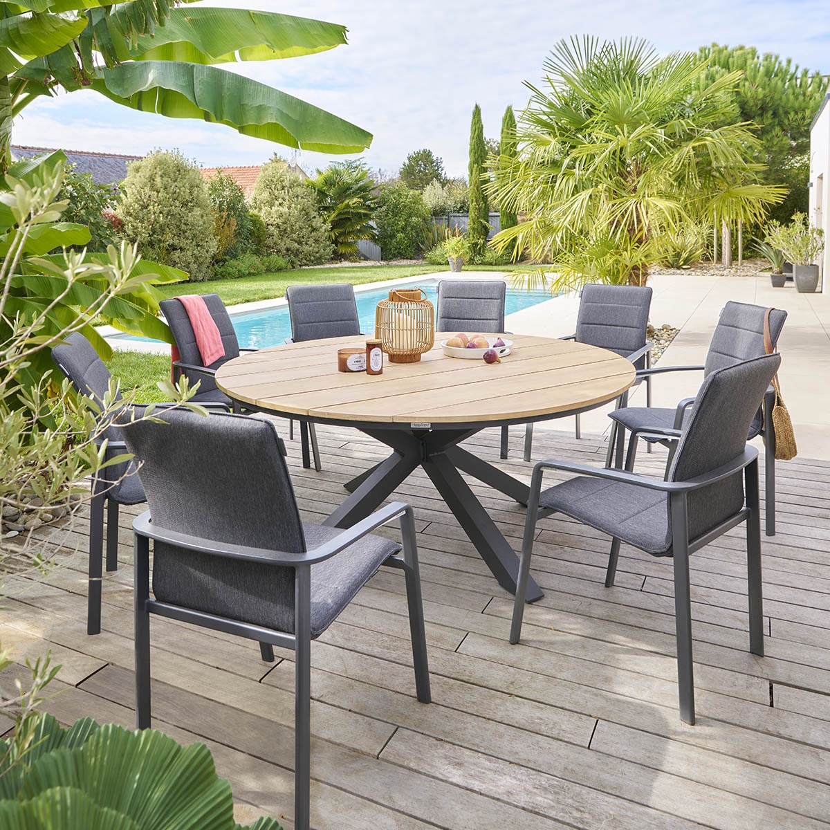 round garden table oriengo acacia graphite