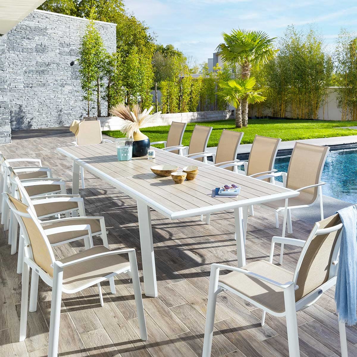 extendable garden table pavane linen white