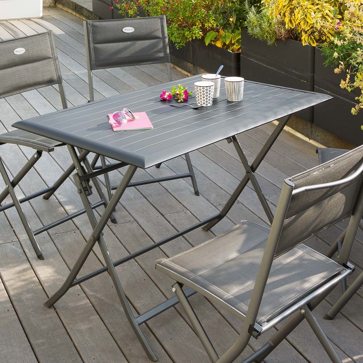 rectangular foldable garden table azua graphite grey