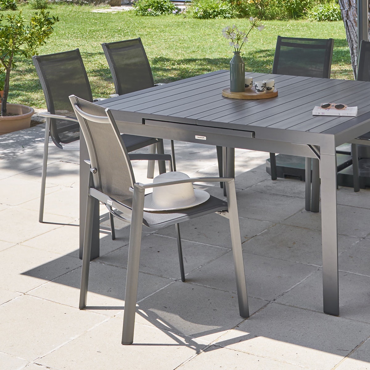 stackable garden armchair axant anthracite graphite