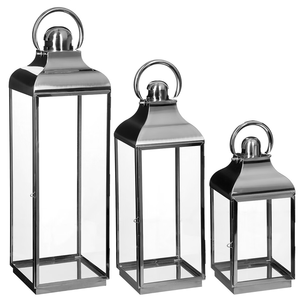 set of 3 outdoor lanterns silver