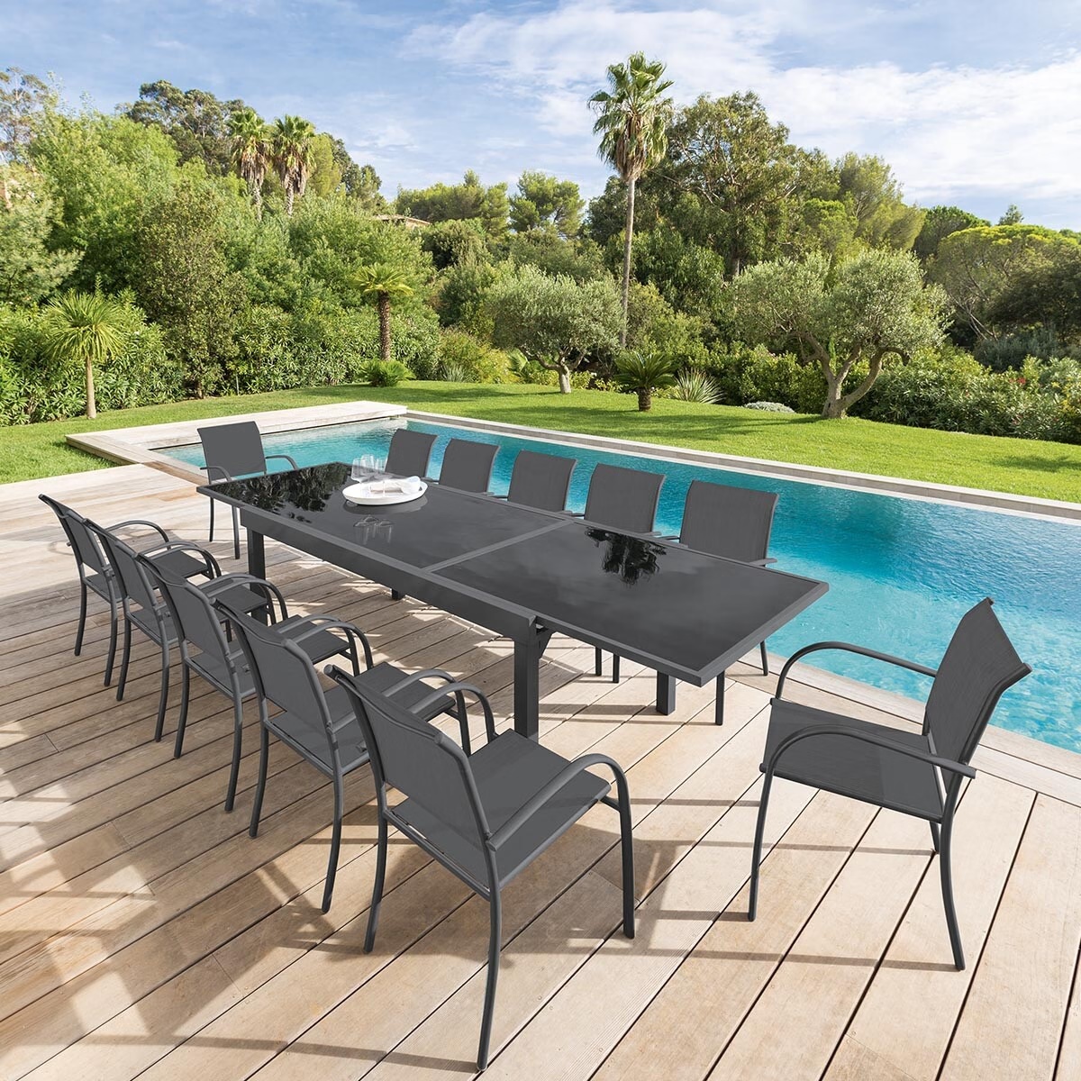 extendable garden table piazza anthracite graphite grey