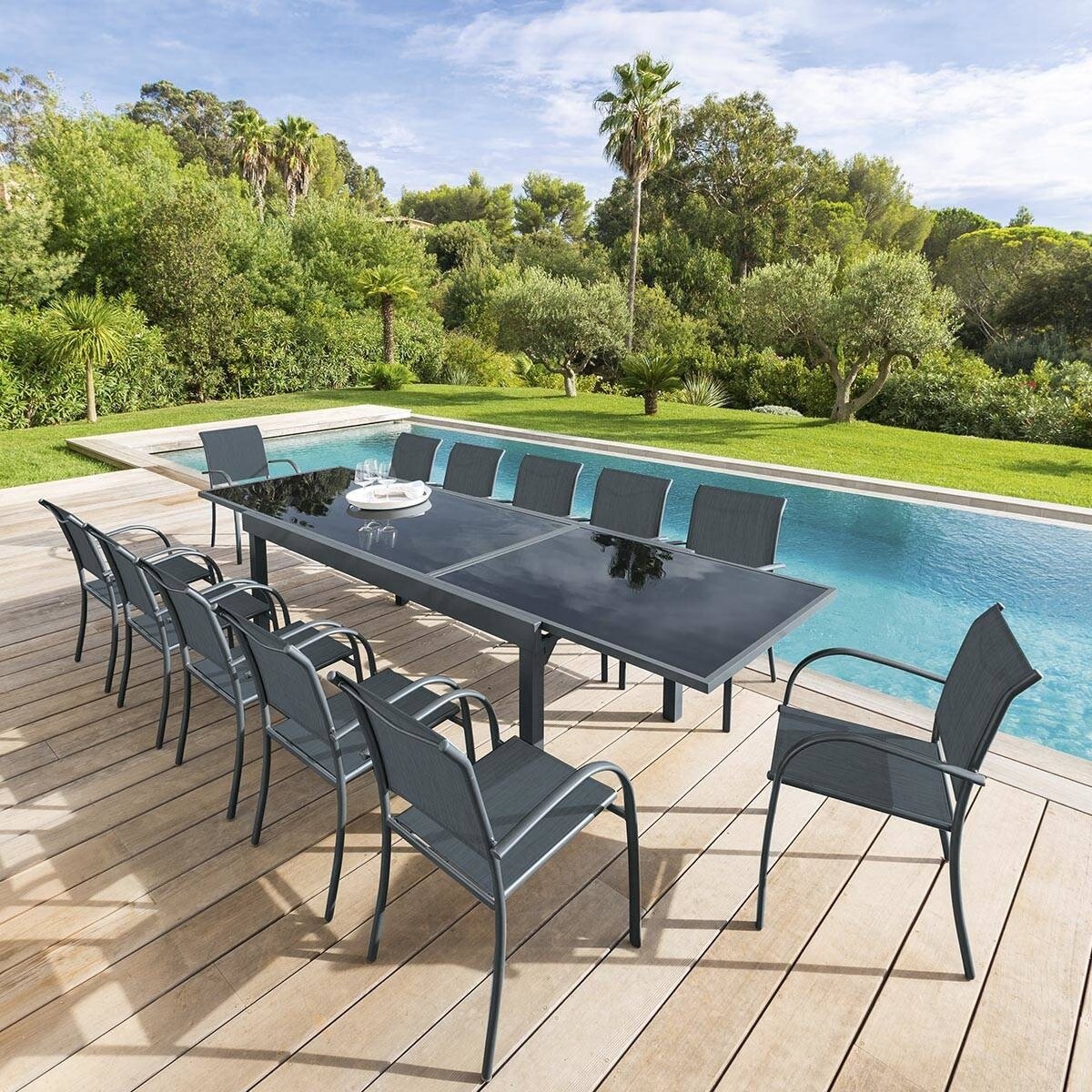 extendable garden table piazza anthracite graphite grey