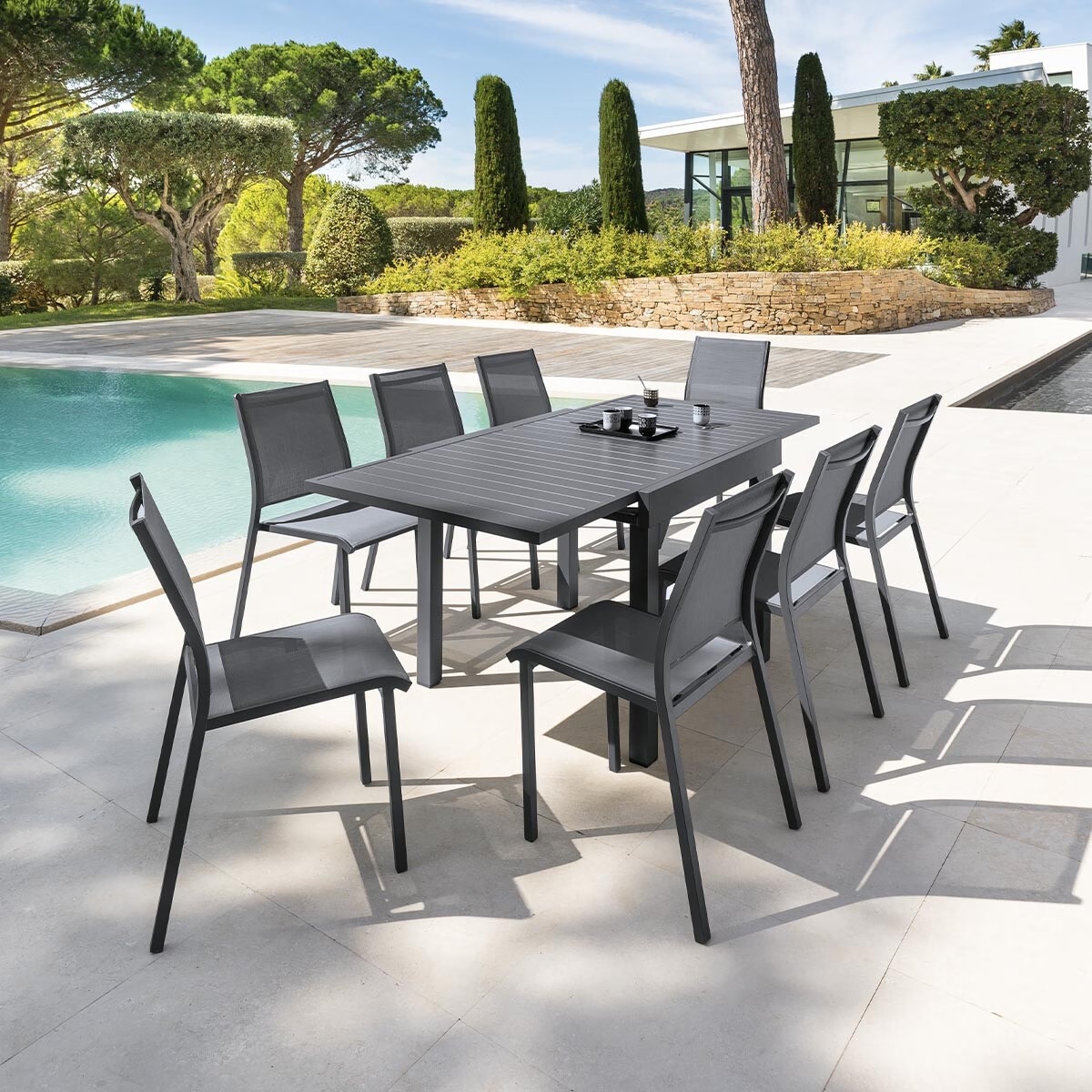extendable garden table piazza graphite grey