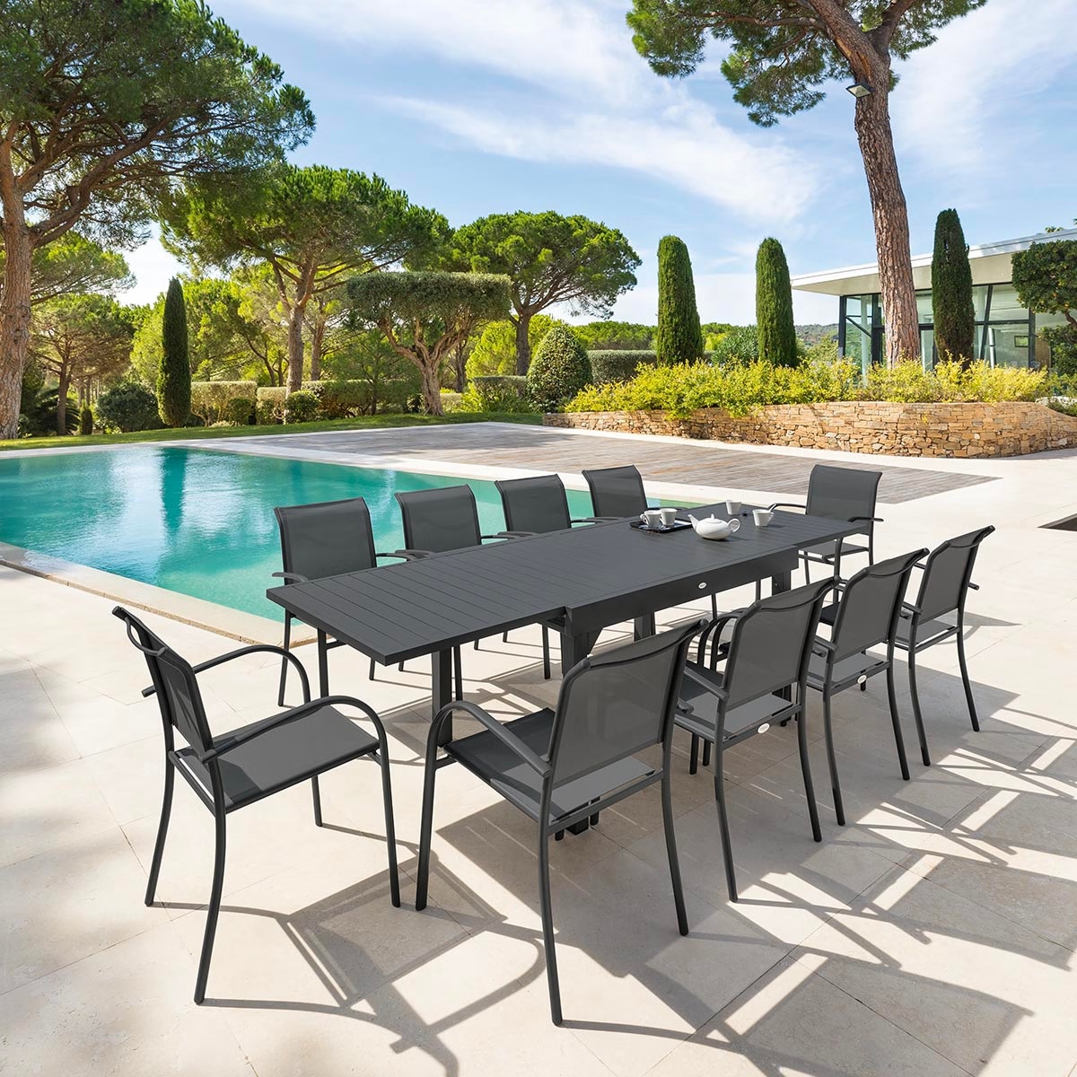 1 garden table piazza graphite   10 armchairs piazza