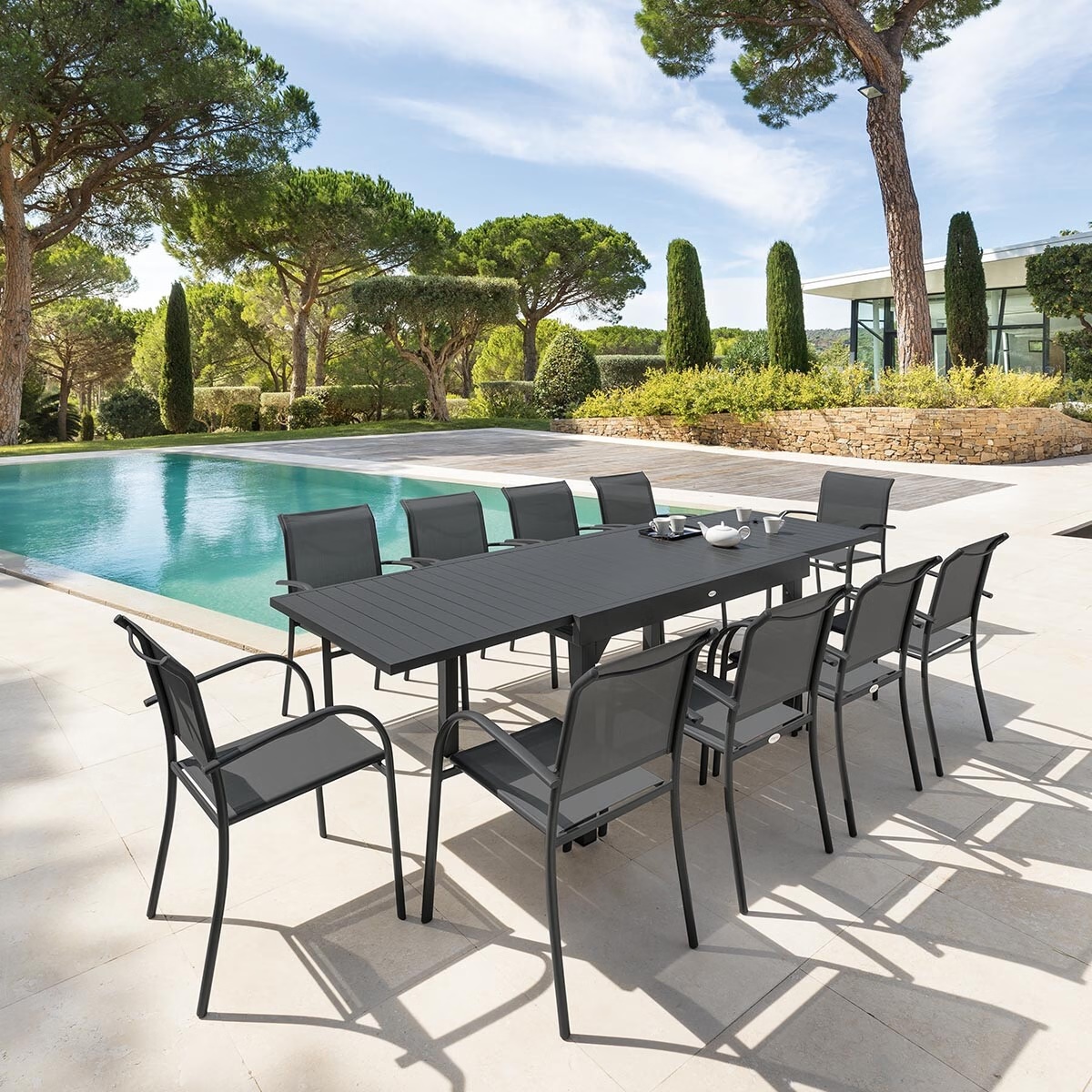extendable garden table piazza graphite grey
