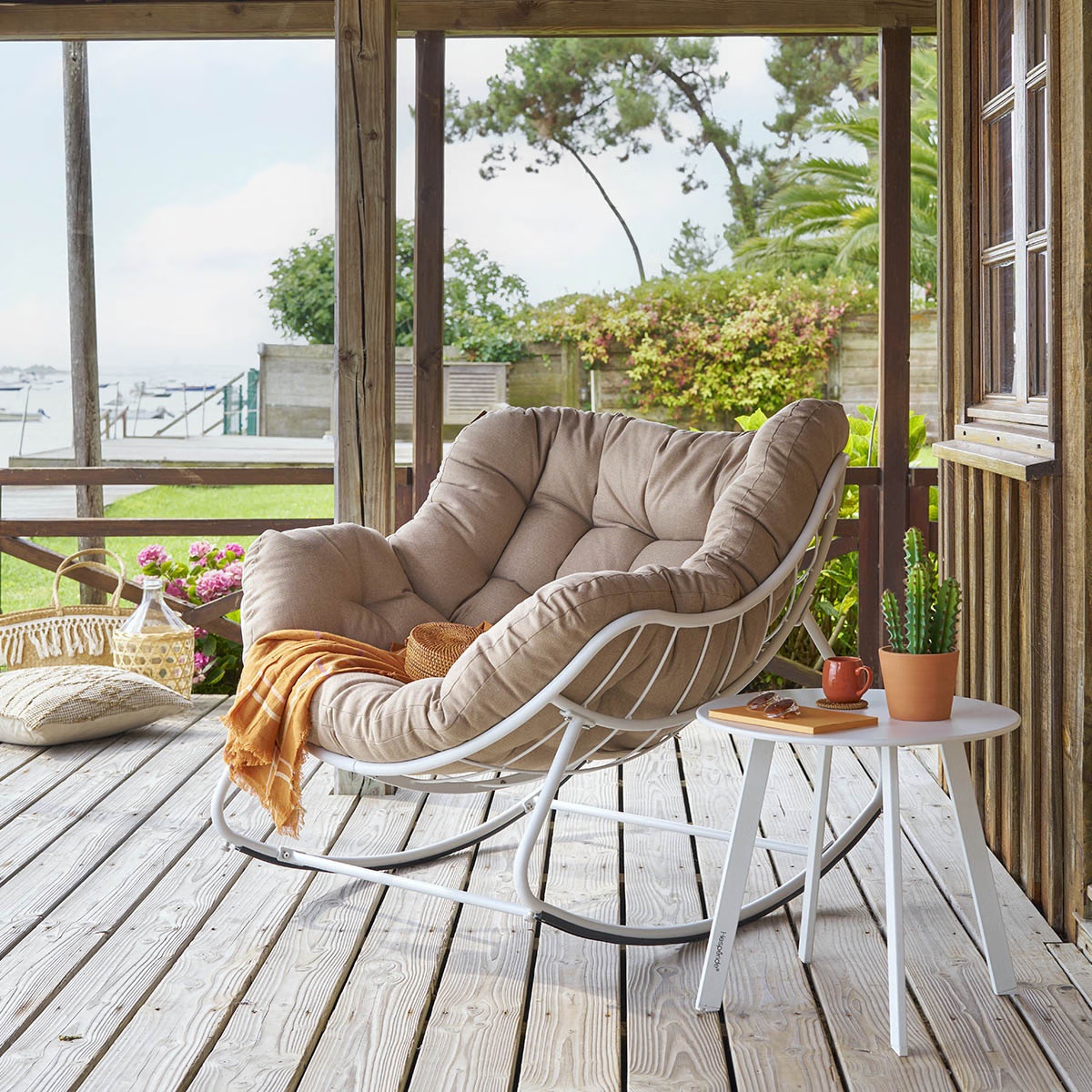 egg shaped rocking chair paopao beige white