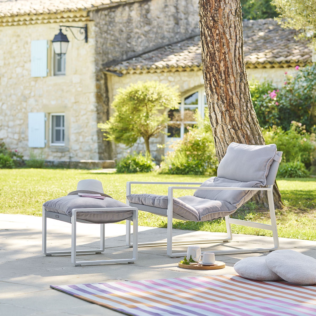 garden recliner lambinio white mineral grey