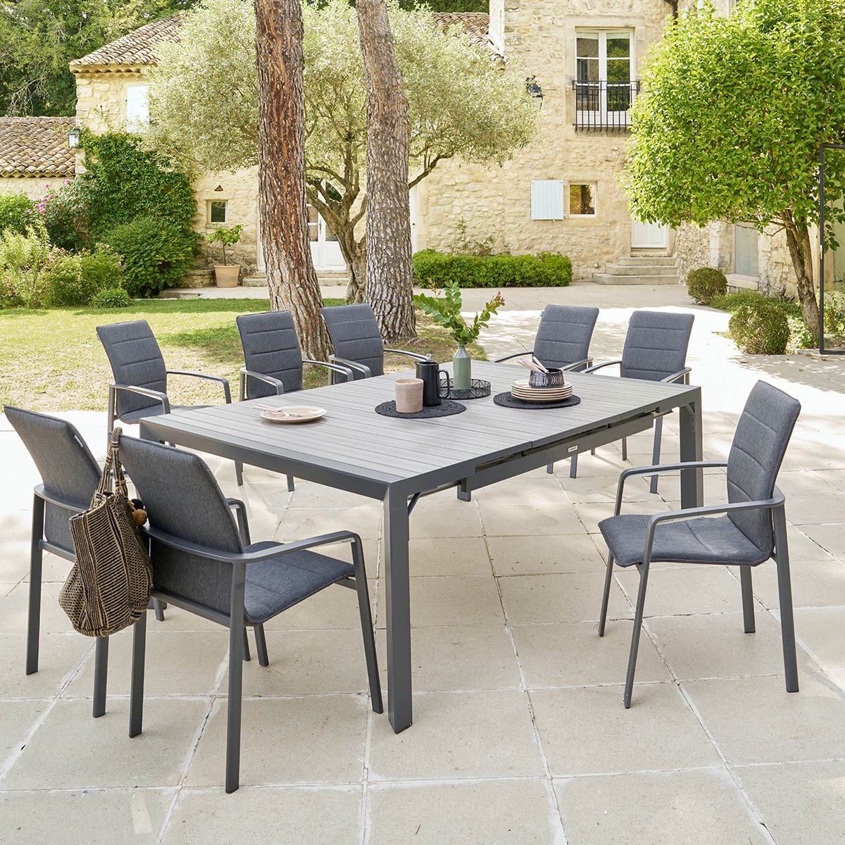 square extending garden table evasion wood effect rye graphite