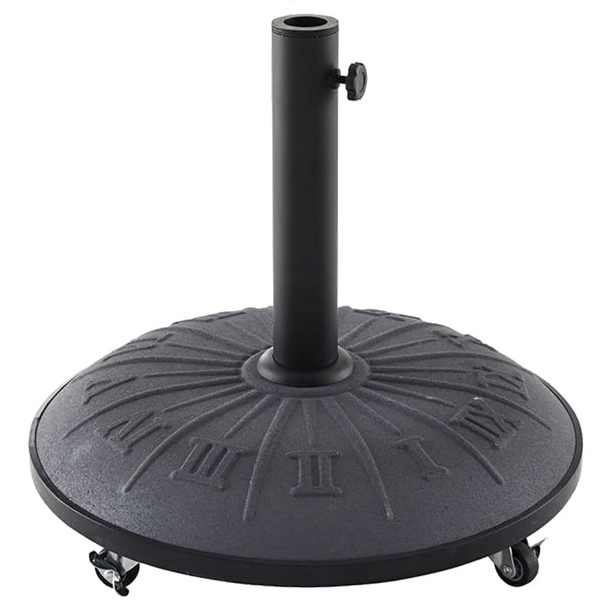 round parasol stand with wheels grey