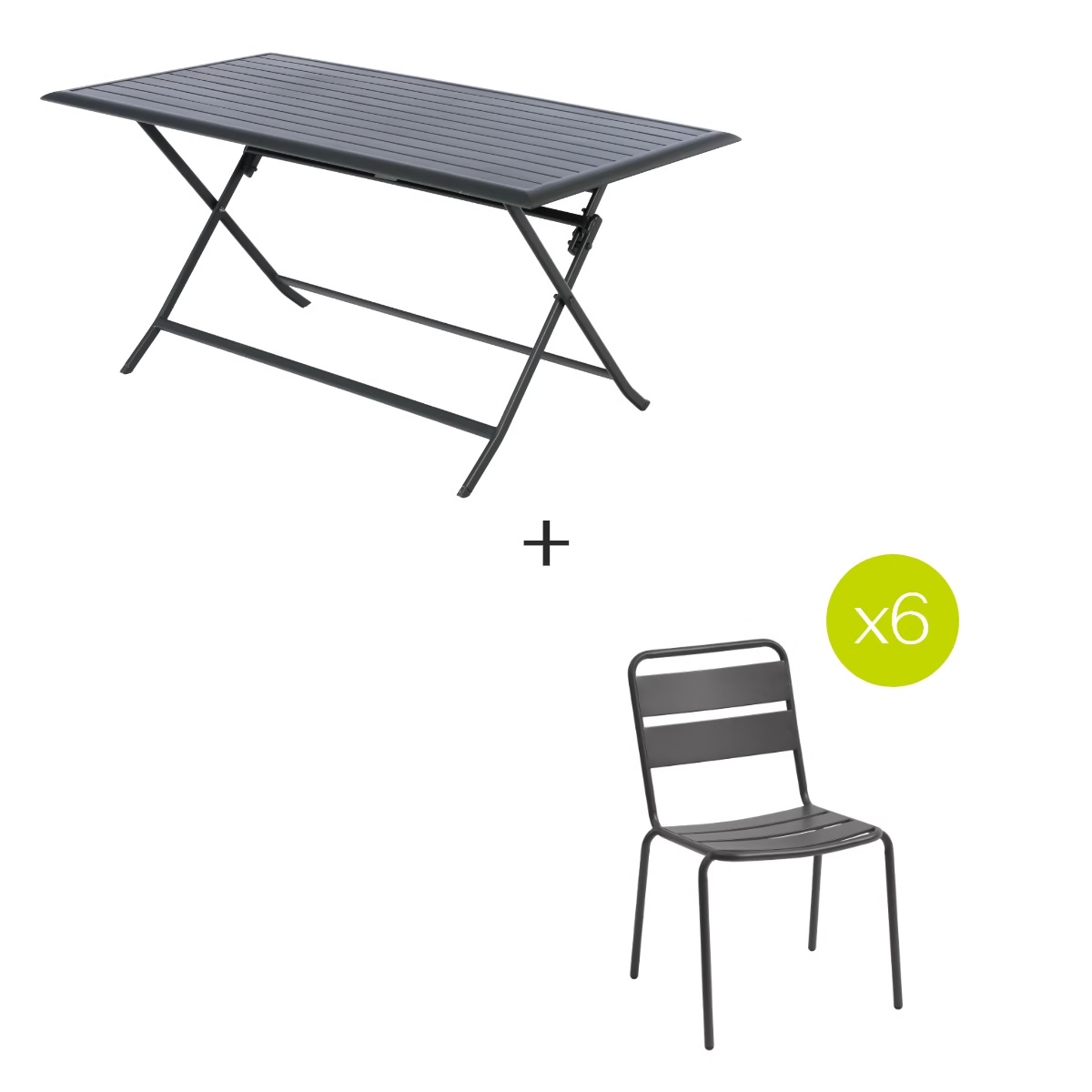 1 folding rectangular garden table azua graphite   6 stackable chairs phulet