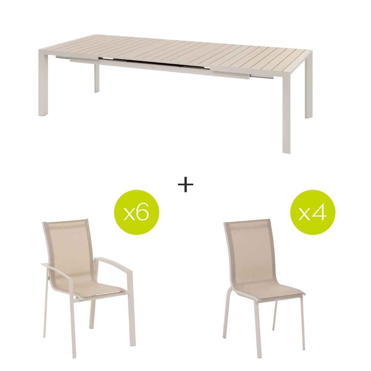 1 extendable garden table evasion linen clay   4 stackable chairs axant