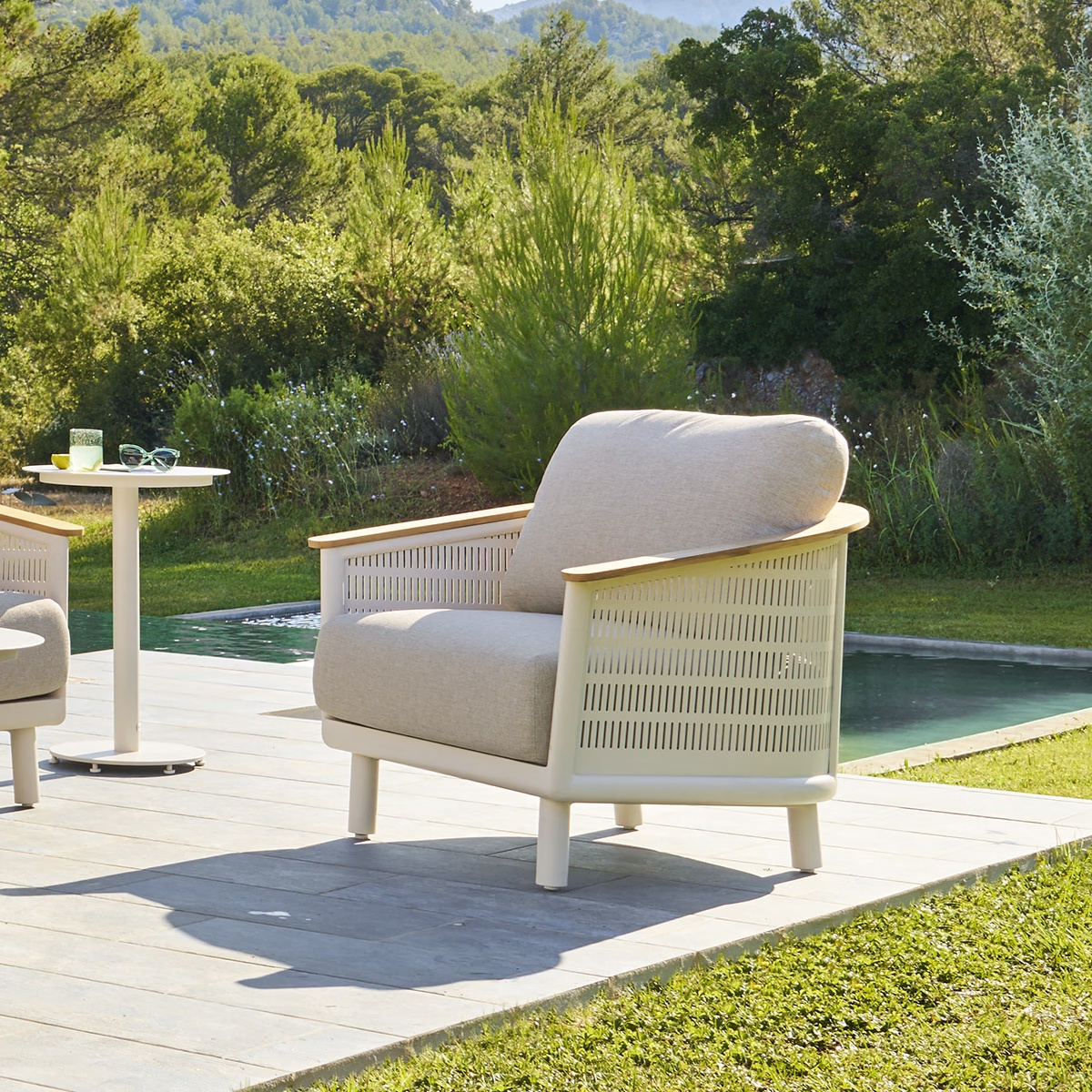 garden lounge armchair olimio oat teak