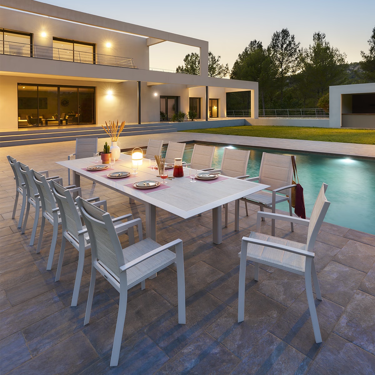 extendable garden table allure wood effect greige oat