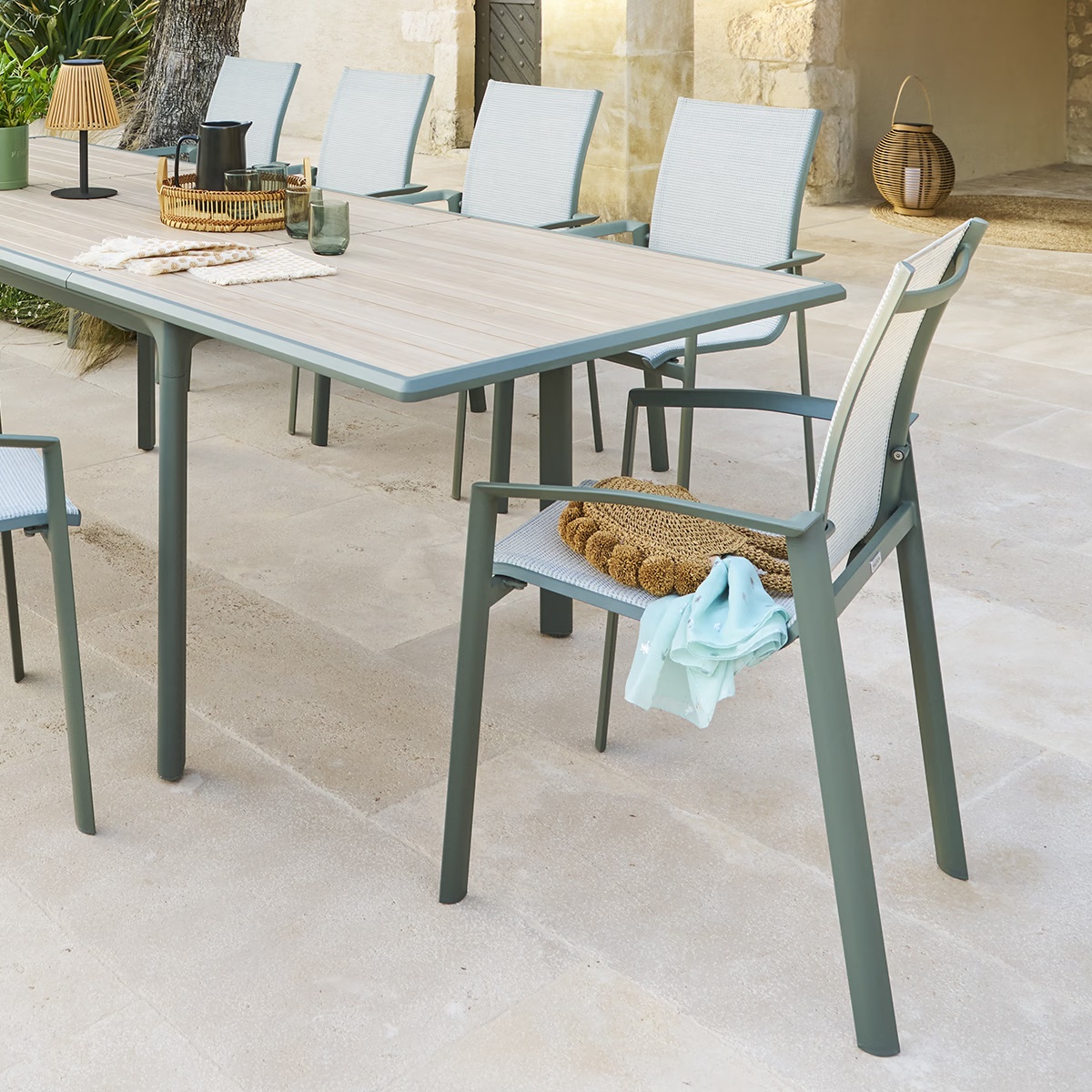 stackable garden armchair axant olive green laurel green